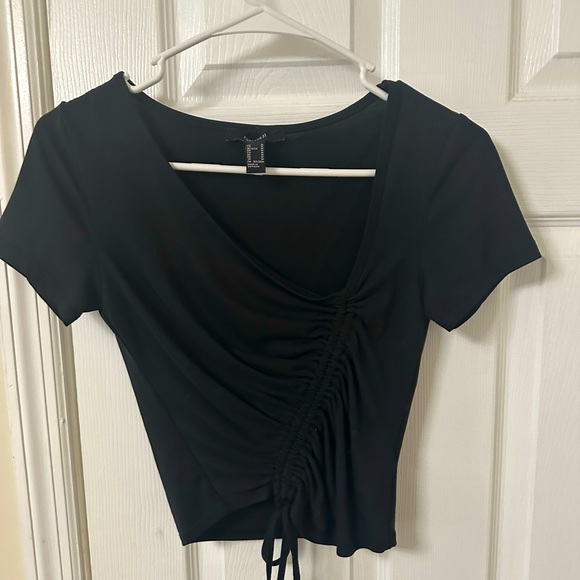 Natural Black Asymmetrical Cinched Tops Summer AN1021 main image 1